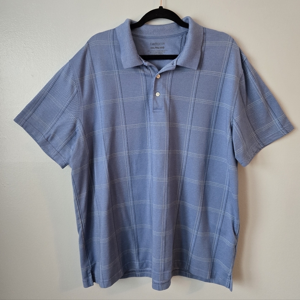 Van Heusen Men's Blue Plaid Short Sleeve Polo Shirt Size XXL